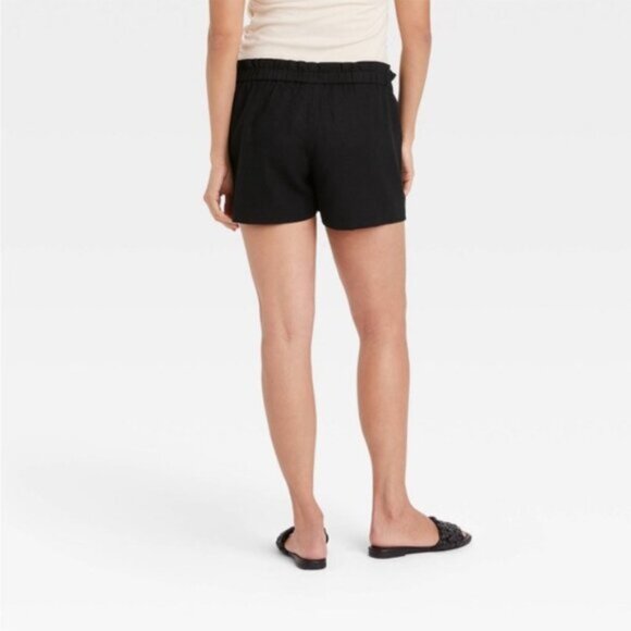 NWT Tie-Front Pull-On Elastic Waist Black Linen Maternity Shorts- large - Picture 3 of 6